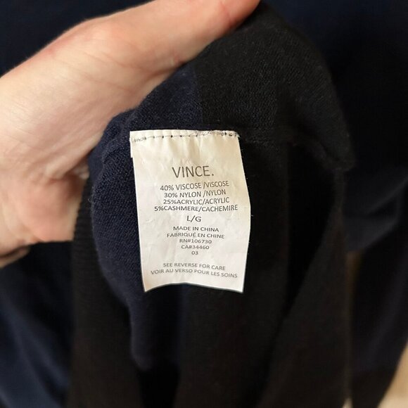 Vince Navy Blue Black Colorblock Long Sleeve Cashmere Blend Sweater Size Large - Picture 5 of 7